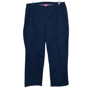 New‎ Woman Within Size 22W Dark Wash Indigo Denim Wide Leg Trouser Pull-On Jeans